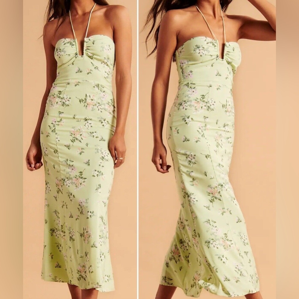 abercrombie halter neck dress (light green and floral)